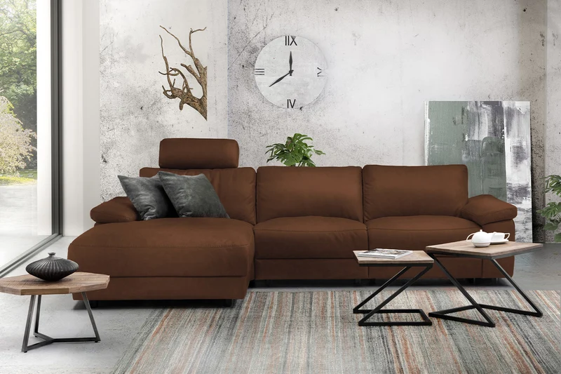 KAWOLA Sofa LOLA Ecksofa Leder braun mit motorischer Relaxfunktion