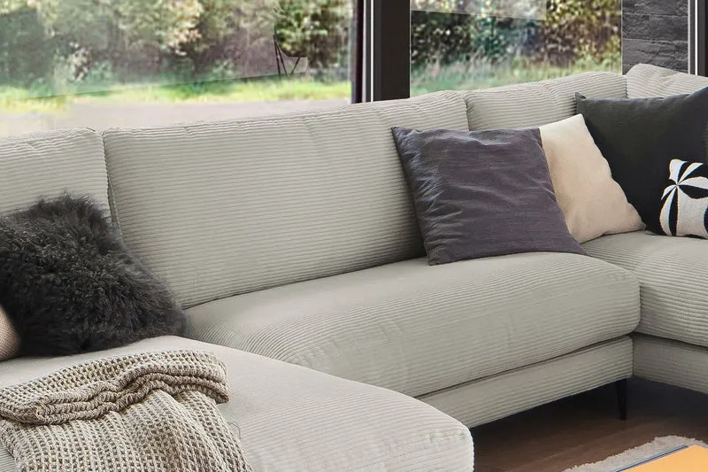 KAWOLA Sofa CARA Wohnlandschaft U-Form Cord steingrau