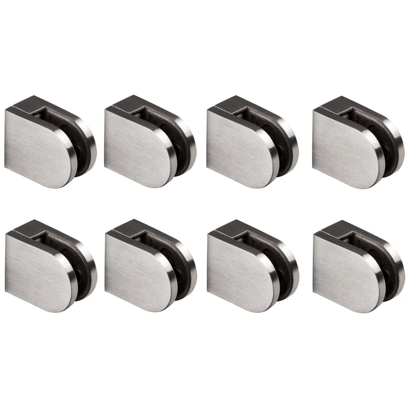 8x Edelstahl Glashalter halbrund für 6 mm Glas - Glasklemme flach für gerade Flächen Geländer Sicherung