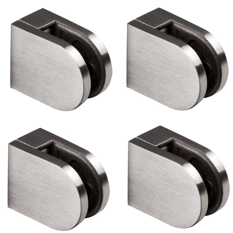 4x Edelstahl Glashalter halbrund für 6 mm Glas - Glasklemme flach für gerade Flächen Geländer Sicherung