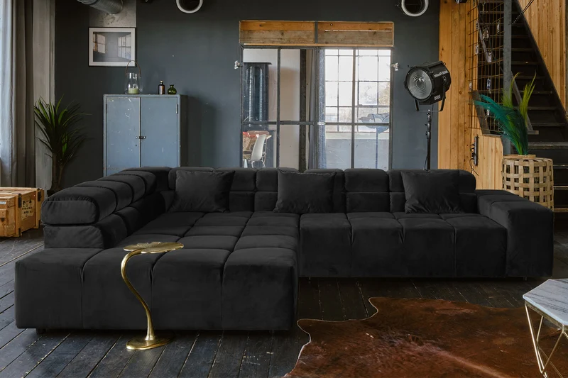 KAWOLA Sofa NEVADA Ecksofa Velvet schwarz