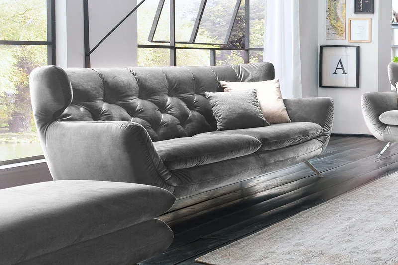 KAWOLA Sofa CHARME Velvet silber