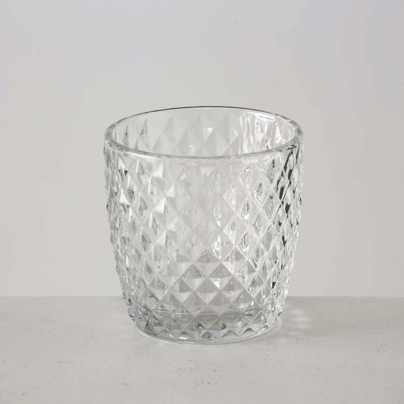 4´er Set Glas Teelichthalter Retro Weiß Klar 7cm Teelichtglas Windlicht-Halter