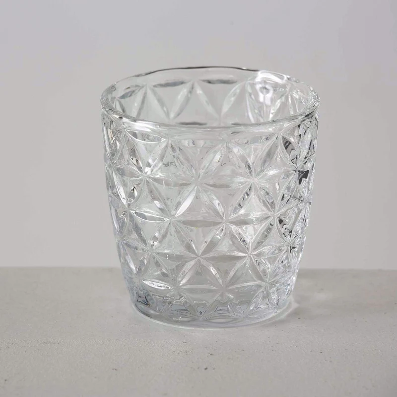 4´er Set Glas Teelichthalter Retro Weiß Klar 7cm Teelichtglas Windlicht-Halter