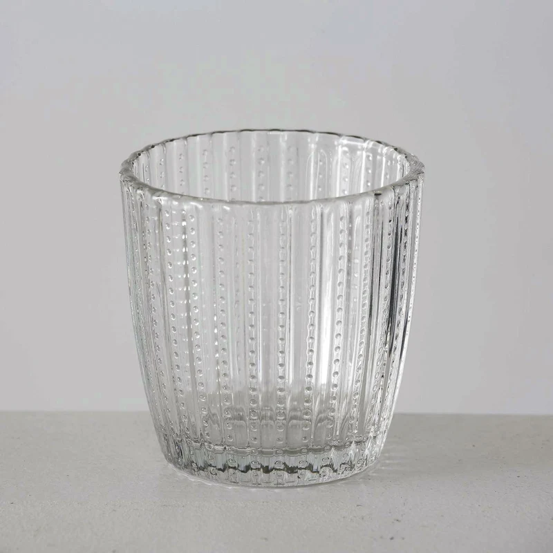 4´er Set Glas Teelichthalter Retro Weiß Klar 7cm Teelichtglas Windlicht-Halter