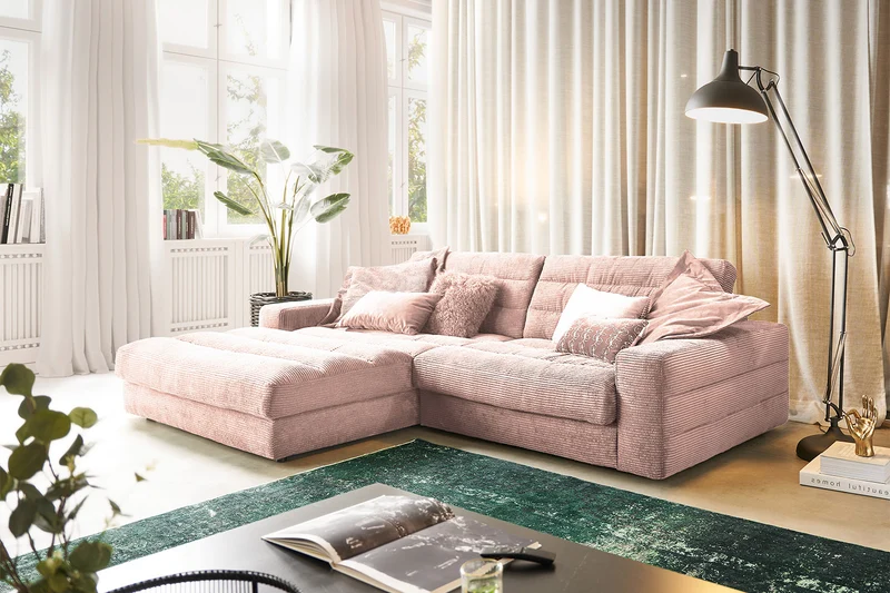 KAWOLA Sofa LANA Ecksofa Cord rosa