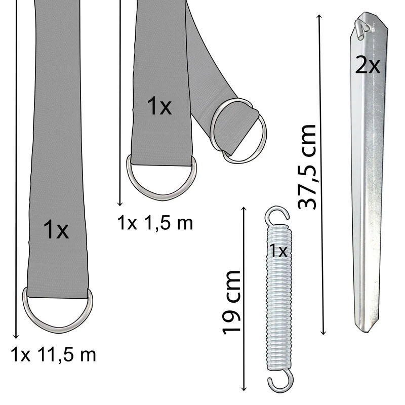 Sturmband Set Dachüberspannung 12,5 m lang Spanngurt Spannfeder und 2 Heringe Sturmset Sturmsicherung Vorzelt Zelt Zubehör Camping Tie-Down