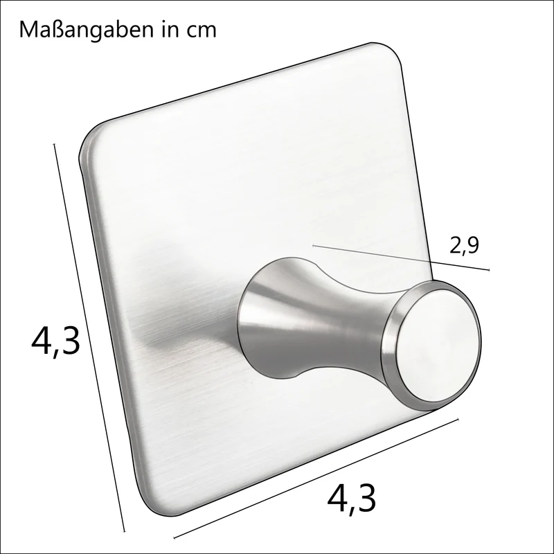 6x Wandhaken - 3M selbstklebend - Edelstahl Haken - Handtuchhaken ohne Bohren Wandhalterung universal Huthaken Klebehaken