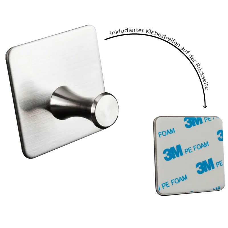 6x Wandhaken - 3M selbstklebend - Edelstahl Haken - Handtuchhaken ohne Bohren Wandhalterung universal Huthaken Klebehaken