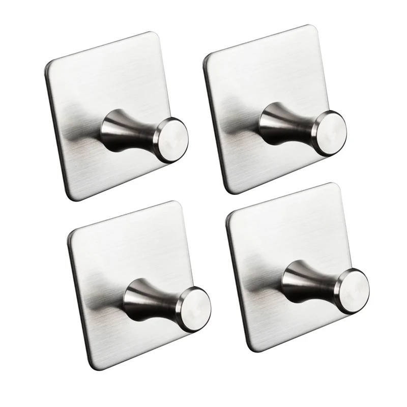4x Wandhaken - 3M selbstklebend - Edelstahl Haken - Handtuchhaken ohne Bohren Wandhalterung universal Huthaken Klebehaken