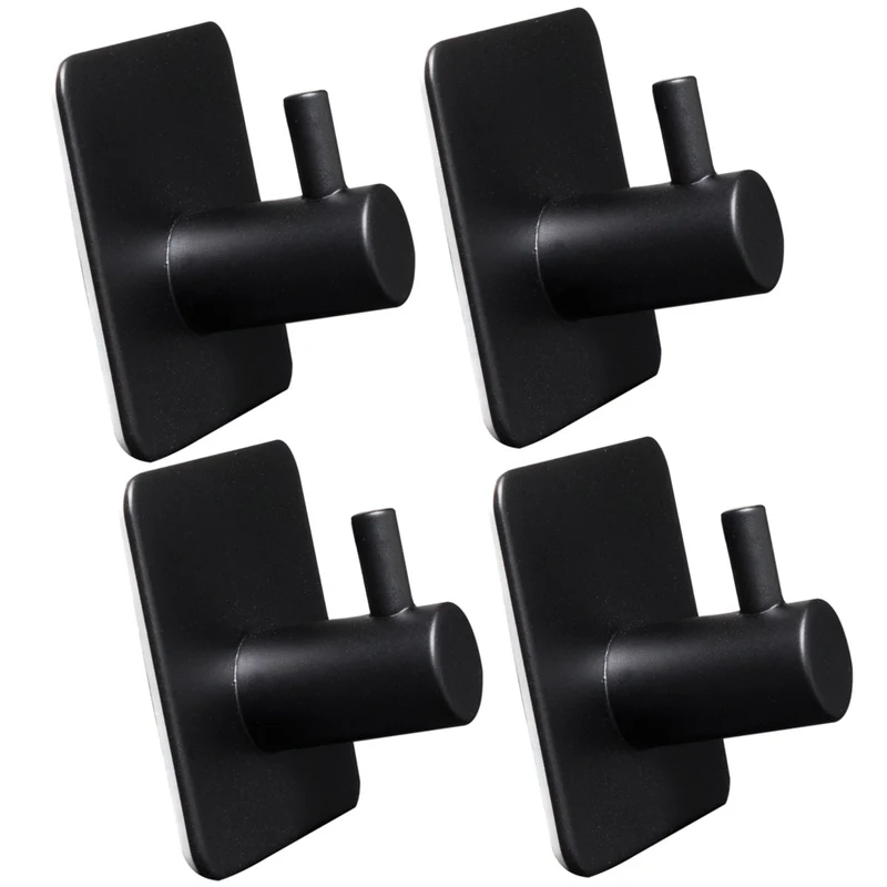4 Stück Wandhaken - schwarz - 3M selbstklebend - Edelstahl Haken - Handtuchhaken ohne Bohren