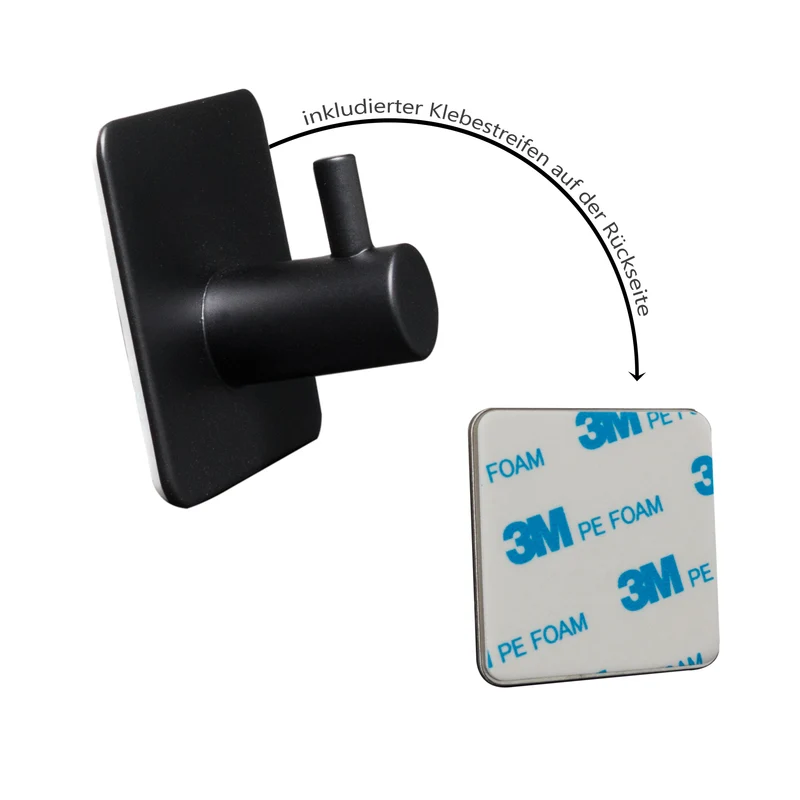 4 Stück Wandhaken - schwarz - 3M selbstklebend - Edelstahl Haken - Handtuchhaken ohne Bohren