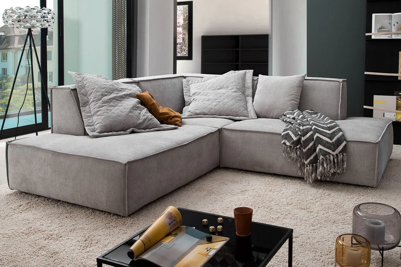 KAWOLA Sofa SAMU Ecksofa Stoff silber