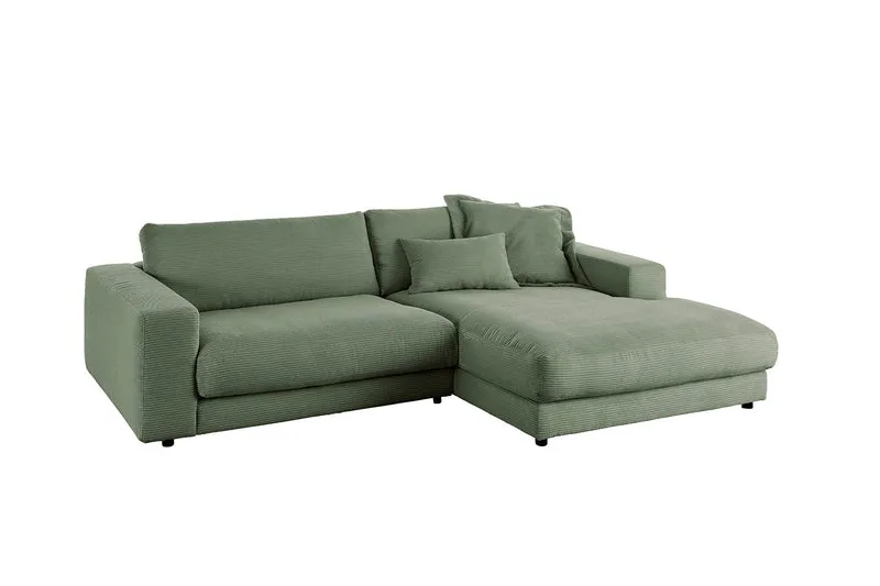 KAWOLA Sofa MADELINE Ecksofa mit Longchair Cord olivgrün