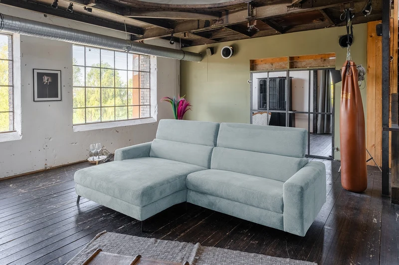 KAWOLA Sofa LAISKA Ecksofa Cord hellblau