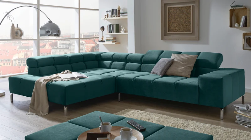 KAWOLA Sofa NELSON Ecksofa Velvet smaragd