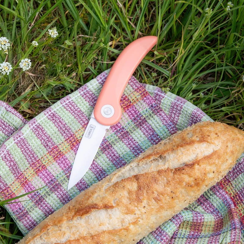 LURCH, Picknick-Messer peach mit einklappbarer Keramikklinge