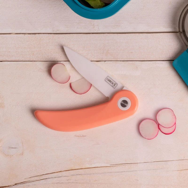 LURCH, Picknick-Messer peach mit einklappbarer Keramikklinge