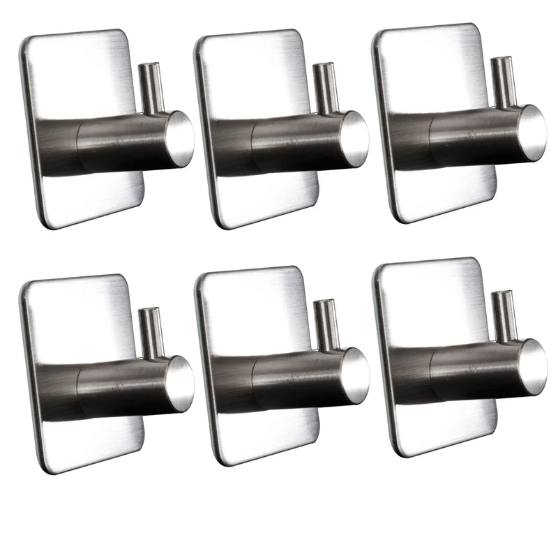 6x Wandhaken - 3M selbstklebend - Edelstahl Haken - Handtuchhaken ohne Bohren Wandhalterung universal Huthaken Klebehaken