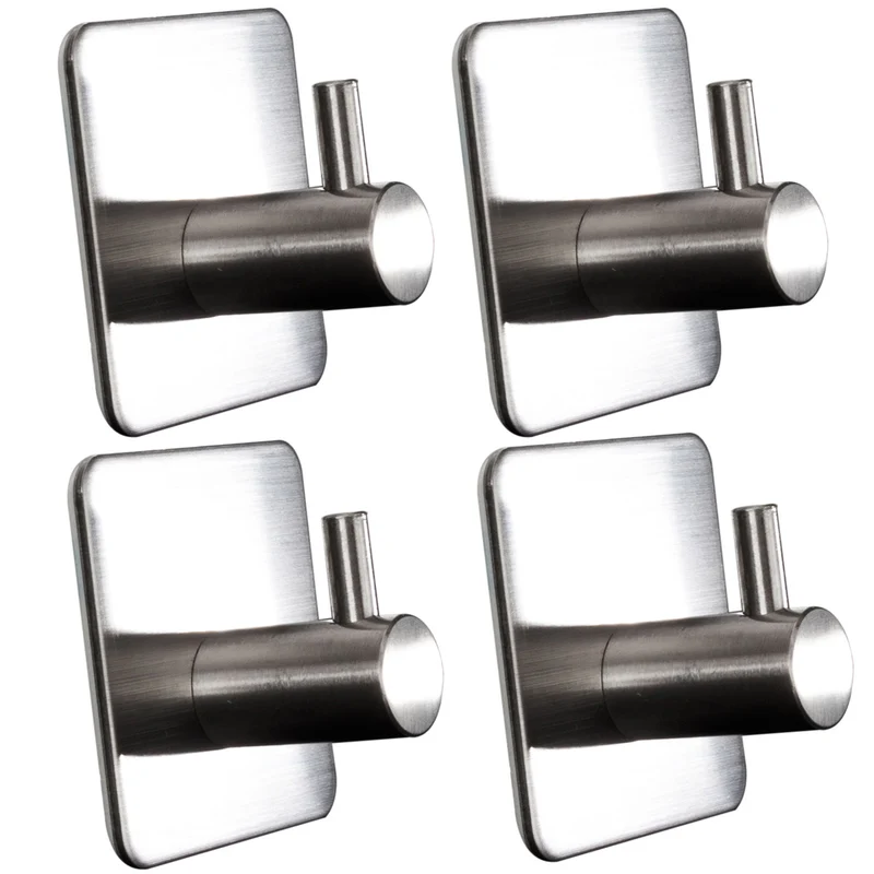4x Wandhaken - 3M selbstklebend - Edelstahl Haken - Handtuchhaken ohne Bohren Wandhalterung universal Huthaken Klebehaken