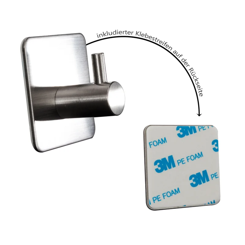 2x Wandhaken - 3M selbstklebend - Edelstahl Haken - Handtuchhaken ohne Bohren Wandhalterung universal Huthaken Klebehaken