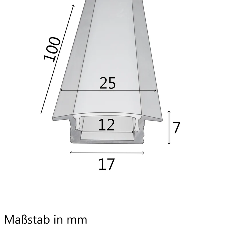 Aluminium Profil für LED - Stripes - 1 m lang - 25x7mm - Aufputzprofil mit Abdeckung und Endkappe