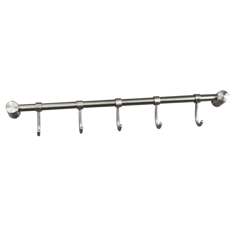 Hakenleiste mit 5 flexiblen Haken - Edelstahl Garderobe - Wandhaken zum Bohren Silber