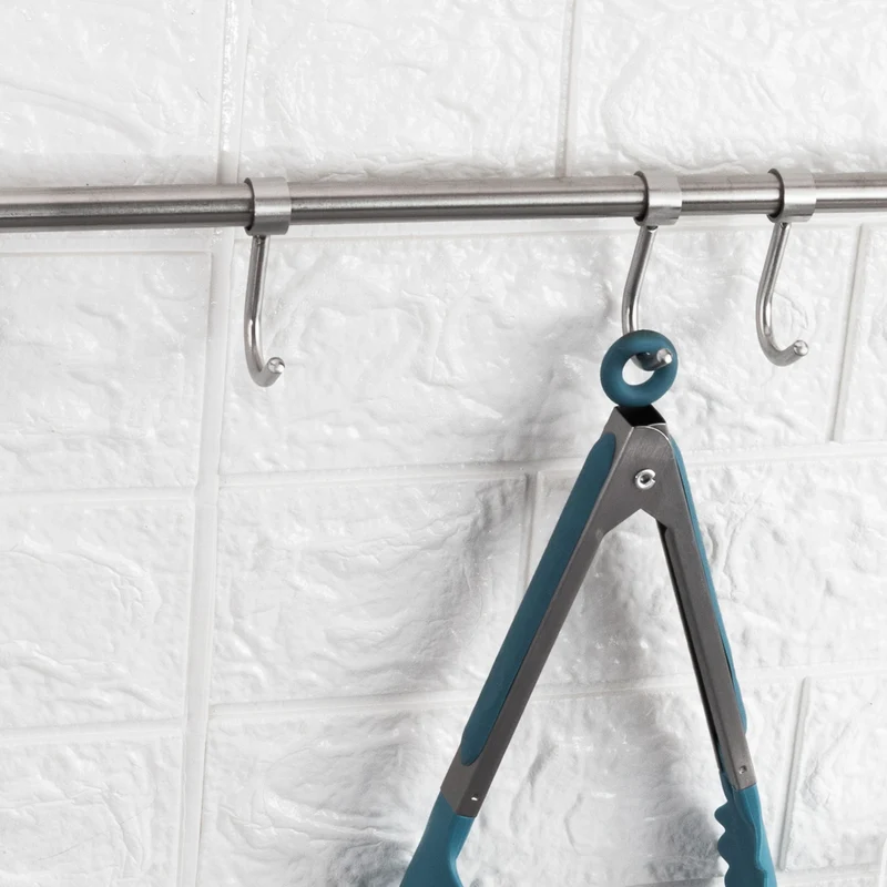 Hakenleiste mit 5 flexiblen Haken - Edelstahl Garderobe - Wandhaken zum Bohren Silber
