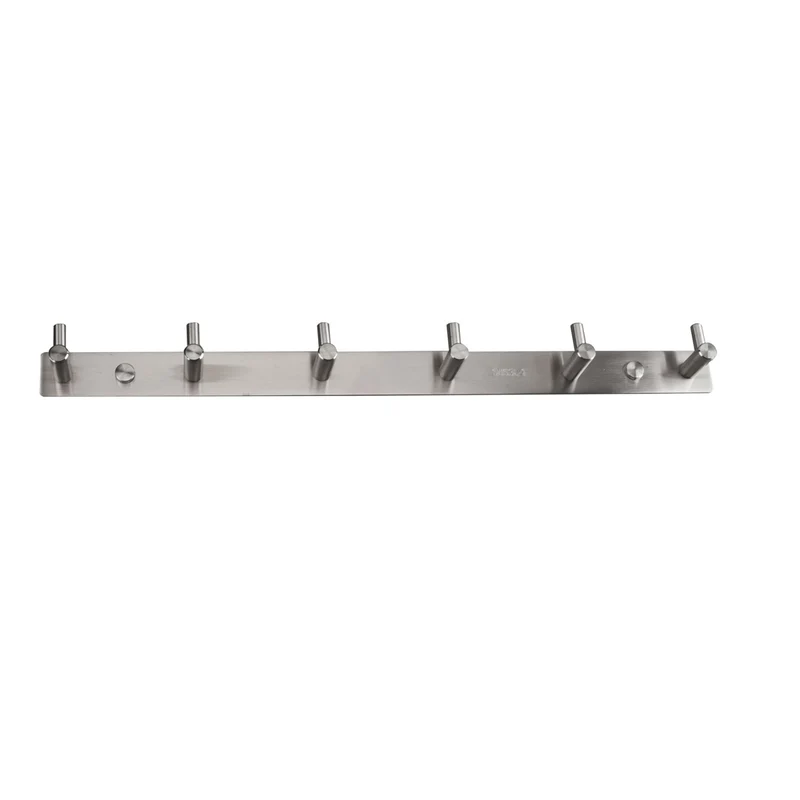 Hakenleiste mit 6 Pin-Haken - Edelstahl Garderobe - Wandhaken zum Bohren Silber