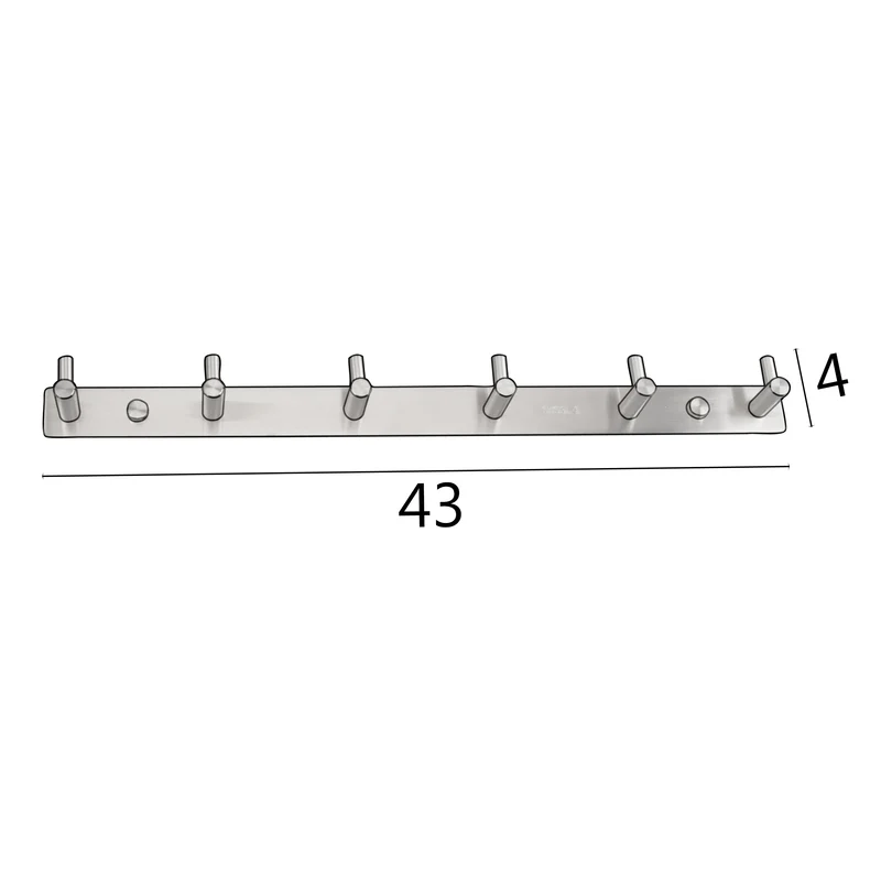 Hakenleiste mit 6 Pin-Haken - Edelstahl Garderobe - Wandhaken zum Bohren Silber