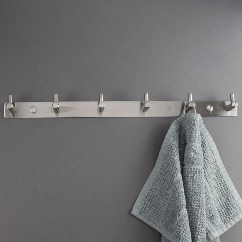 Hakenleiste mit 6 Pin-Haken - Edelstahl Garderobe - Wandhaken zum Bohren Silber