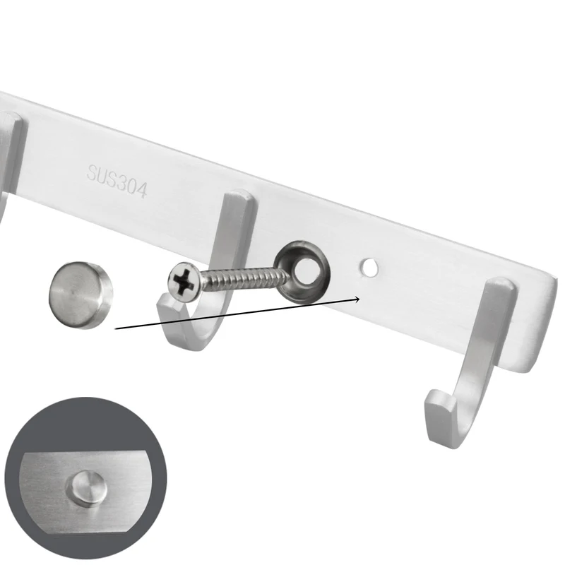 Hakenleiste mit 6 Pin-Haken - Edelstahl Garderobe - Wandhaken zum Bohren Silber