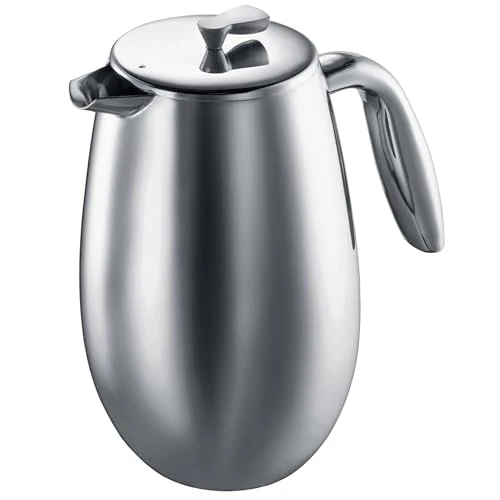 Bodum Doppelwandiger French Press Columbia - 1L / 8 Tassen - Edelstahl Matt - Spülmaschinenfest Kaffeebereiter