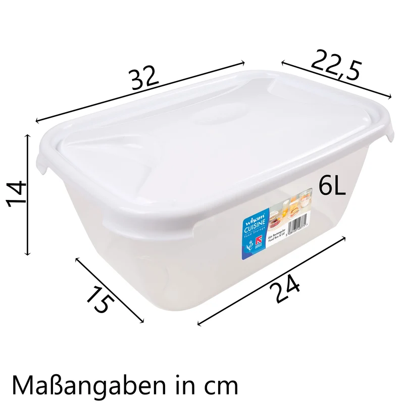 Vorratsdose 6 Liter mit Deckel Frischhaltedose - Aufbewahrungsbox mit Deckel lebensmittelecht - transparent mit weißem Deckel - rechteckig
