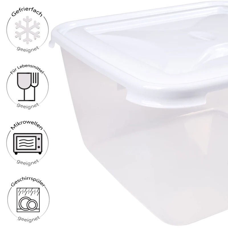 Vorratsdose 6 Liter mit Deckel Frischhaltedose - Aufbewahrungsbox mit Deckel lebensmittelecht - transparent mit weißem Deckel - rechteckig