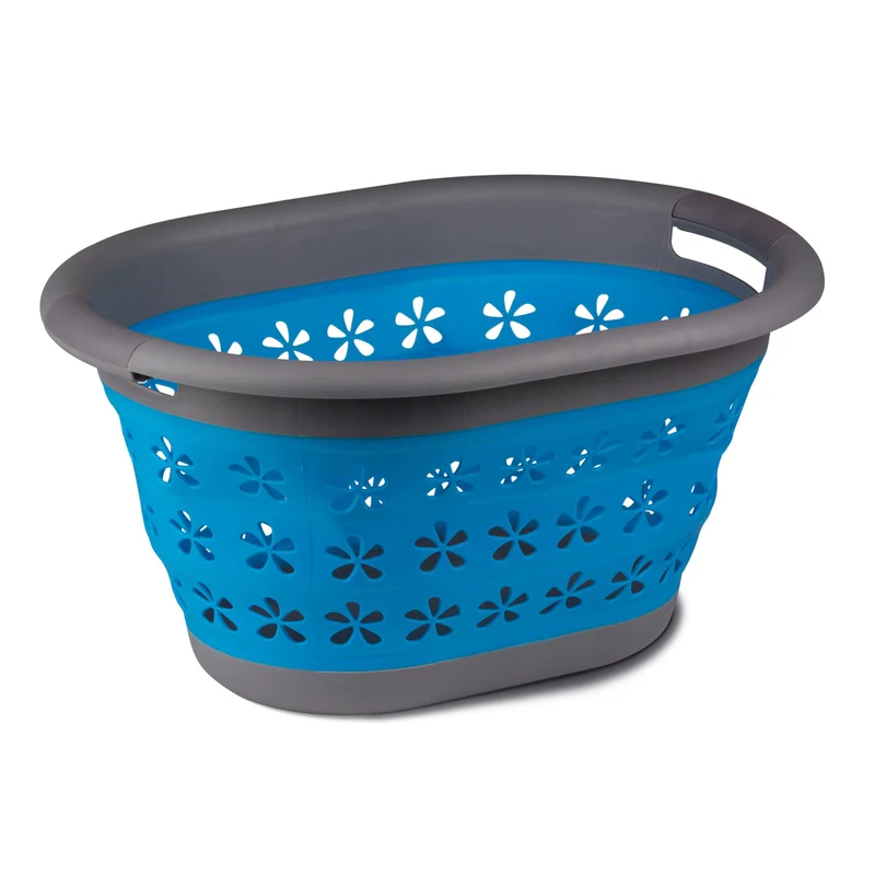 Faltbarer Wäschekorb - 50x35,7x27cm - gefaltet 6 cm hoch - anthrazit-blau - 20 Liter collapsible - Wäschekiste - Wäschewanne