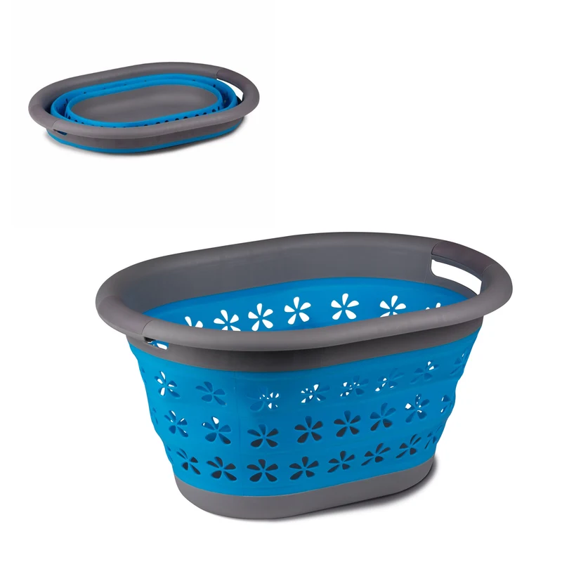 Faltbarer Wäschekorb - 50x35,7x27cm - gefaltet 6 cm hoch - anthrazit-blau - 20 Liter collapsible - Wäschekiste - Wäschewanne