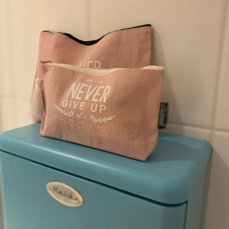 2x Reise Waschtasche Rosa Weiß 25x19cm 21x11cm Set Kulturtasche Kulturbeutel