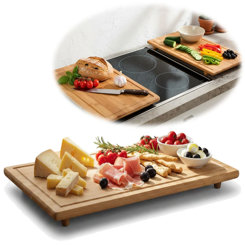 XL Holz Schneidebrett Herdabdeckplatte 50x28cm Bambus Küchenbrett Holzbrett Saftrille