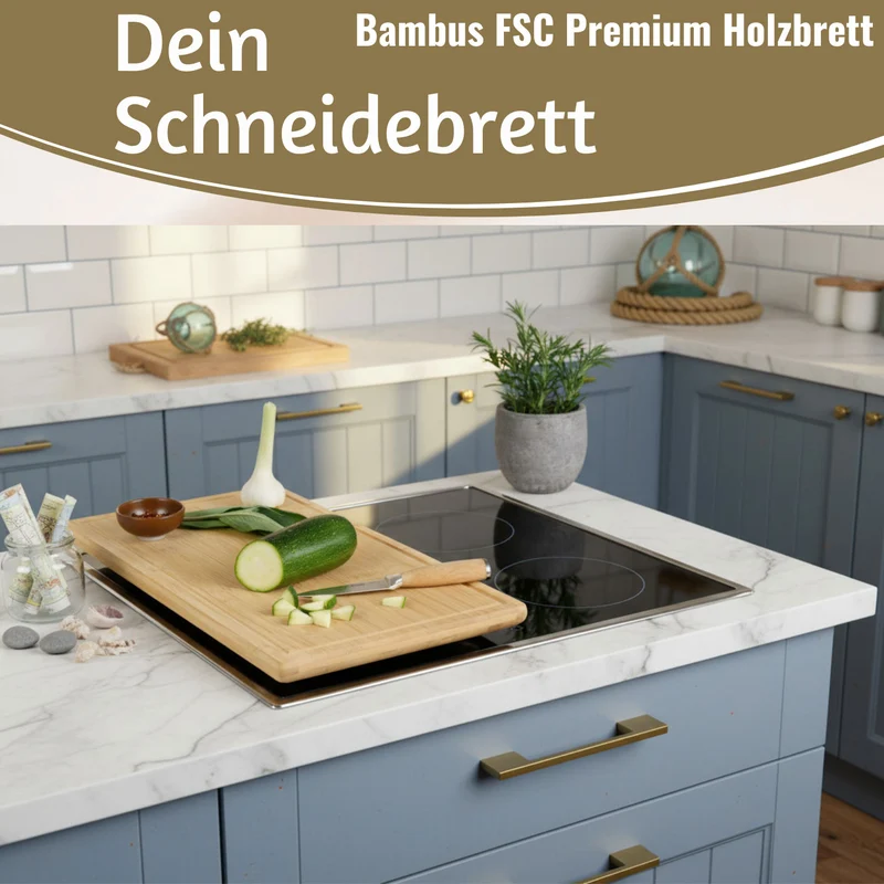 XL Holz Schneidebrett Herdabdeckplatte 50x28cm Bambus Küchenbrett Holzbrett Saftrille