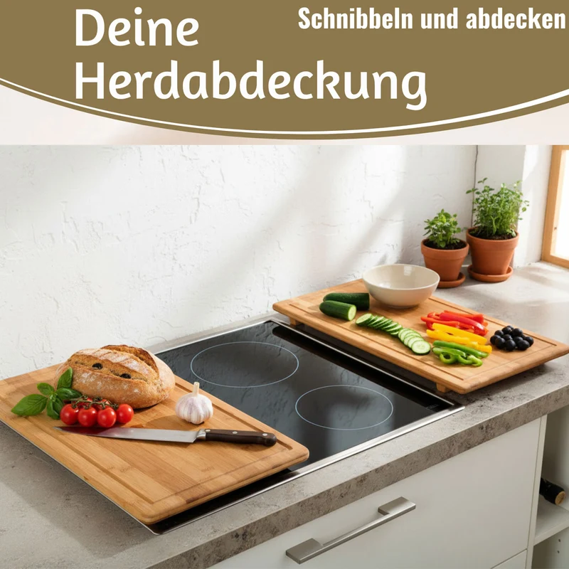 XL Holz Schneidebrett Herdabdeckplatte 50x28cm Bambus Küchenbrett Holzbrett Saftrille