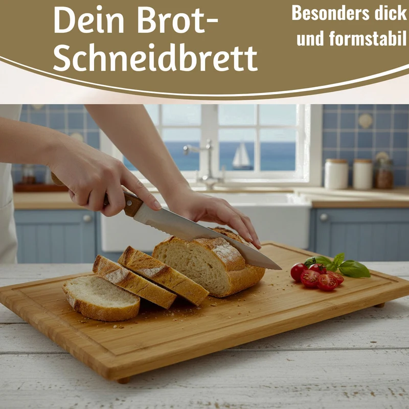 XL Holz Schneidebrett Herdabdeckplatte 50x28cm Bambus Küchenbrett Holzbrett Saftrille