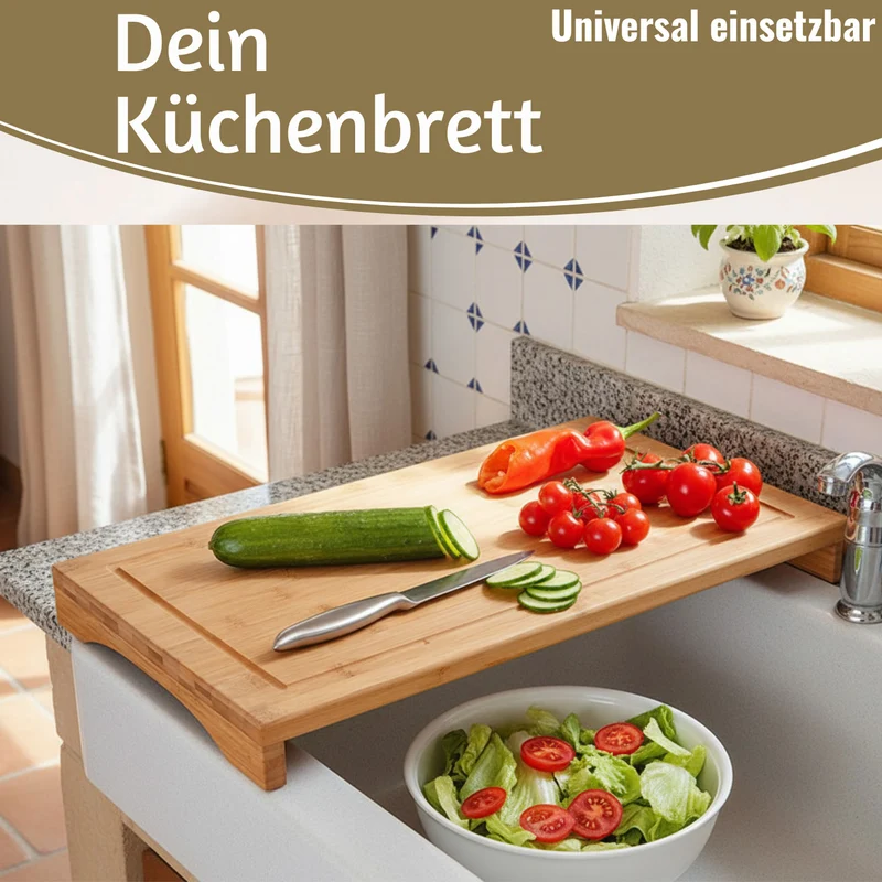 XL Holz Schneidebrett Herdabdeckplatte 50x28cm Bambus Küchenbrett Holzbrett Saftrille