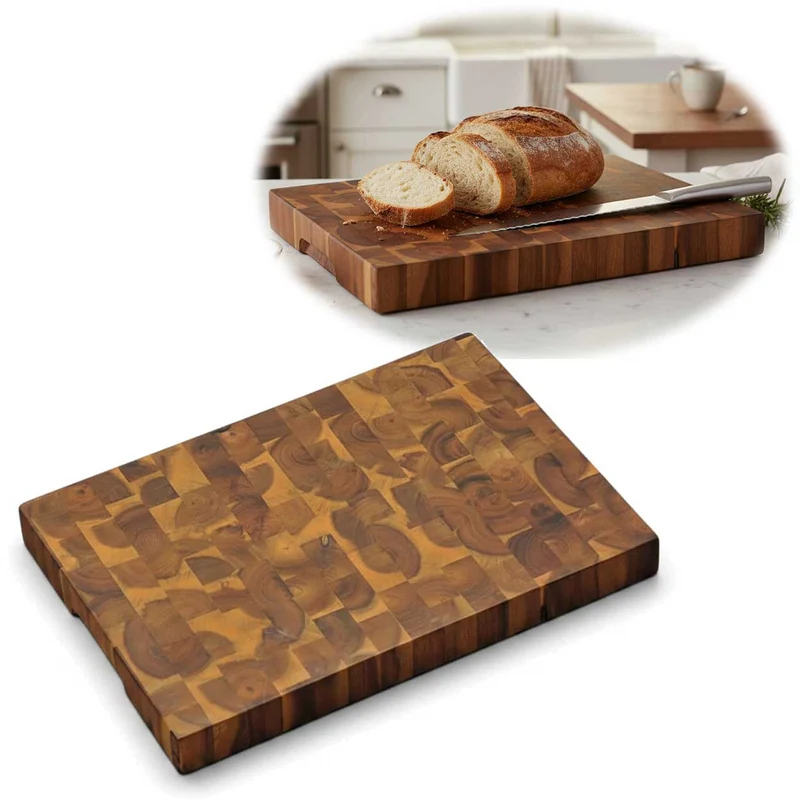 Profi Holz Schneidebrett Stirnholz 42cm XL Akazie Küchenbrett Tranchierbrett