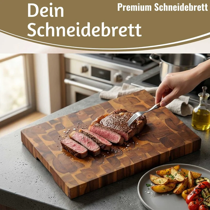 Profi Holz Schneidebrett Stirnholz 42cm XL Akazie Küchenbrett Tranchierbrett