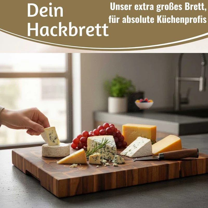 Profi Holz Schneidebrett Stirnholz 42cm XL Akazie Küchenbrett Tranchierbrett