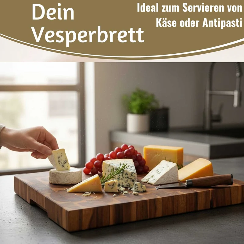 Profi Holz Schneidebrett Stirnholz 42cm XL Akazie Küchenbrett Tranchierbrett