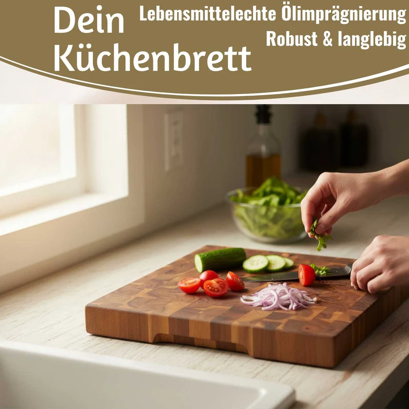 Profi Holz Schneidebrett Stirnholz 42cm XL Akazie Küchenbrett Tranchierbrett
