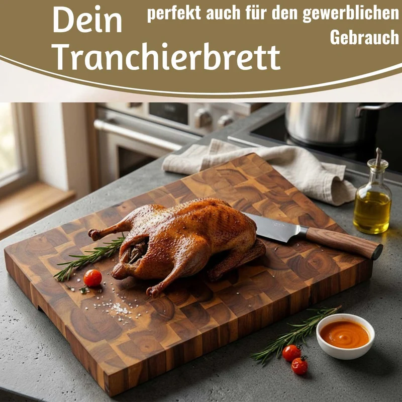 Profi Holz Schneidebrett Stirnholz 42cm XL Akazie Küchenbrett Tranchierbrett