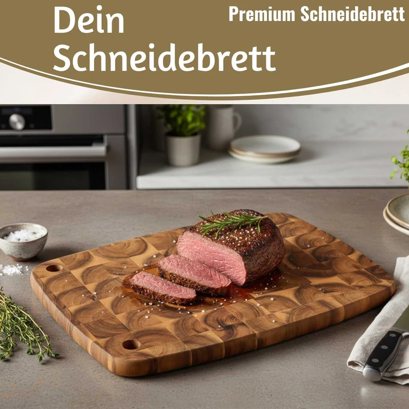 Profi Holz Schneidebrett Stirnholz 40cm XL Akazie Küchenbrett Tranchierbrett